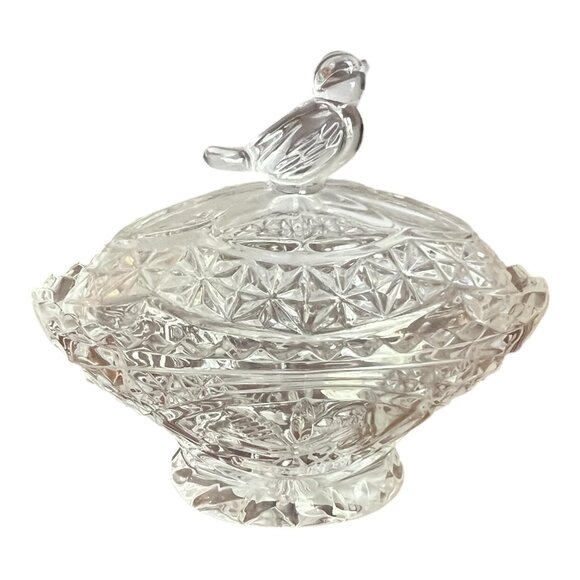 Hofbauer Byrdes Crystal Oval Covered Candy Dish With Bird Lid Made Germany 4X4X2 - Picture 1 of 8